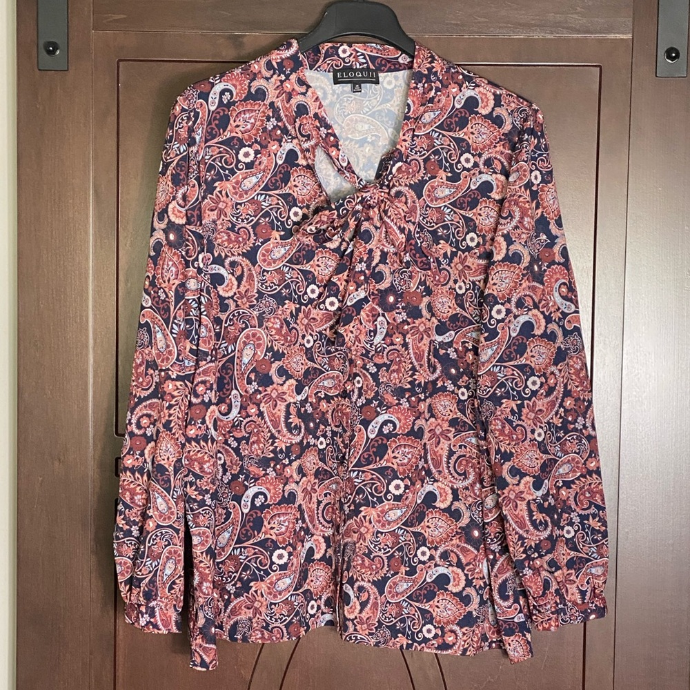 Eloquii Paisley Tie Long Sleeve Blouse.  Plus Size 28